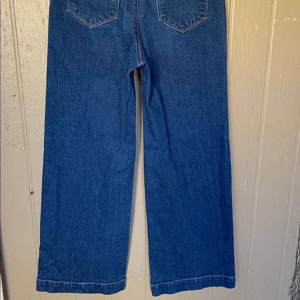 PAIGE Anessa Dark Blue Wide Leg Flare Jeans - Picture 7 of 12